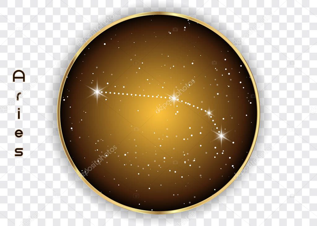 Aries zodiac constellations sign on beautiful starry sky with galaxy and space behind. Aries horoscope symbol constellation on deep cosmos background. vector illustration isolated