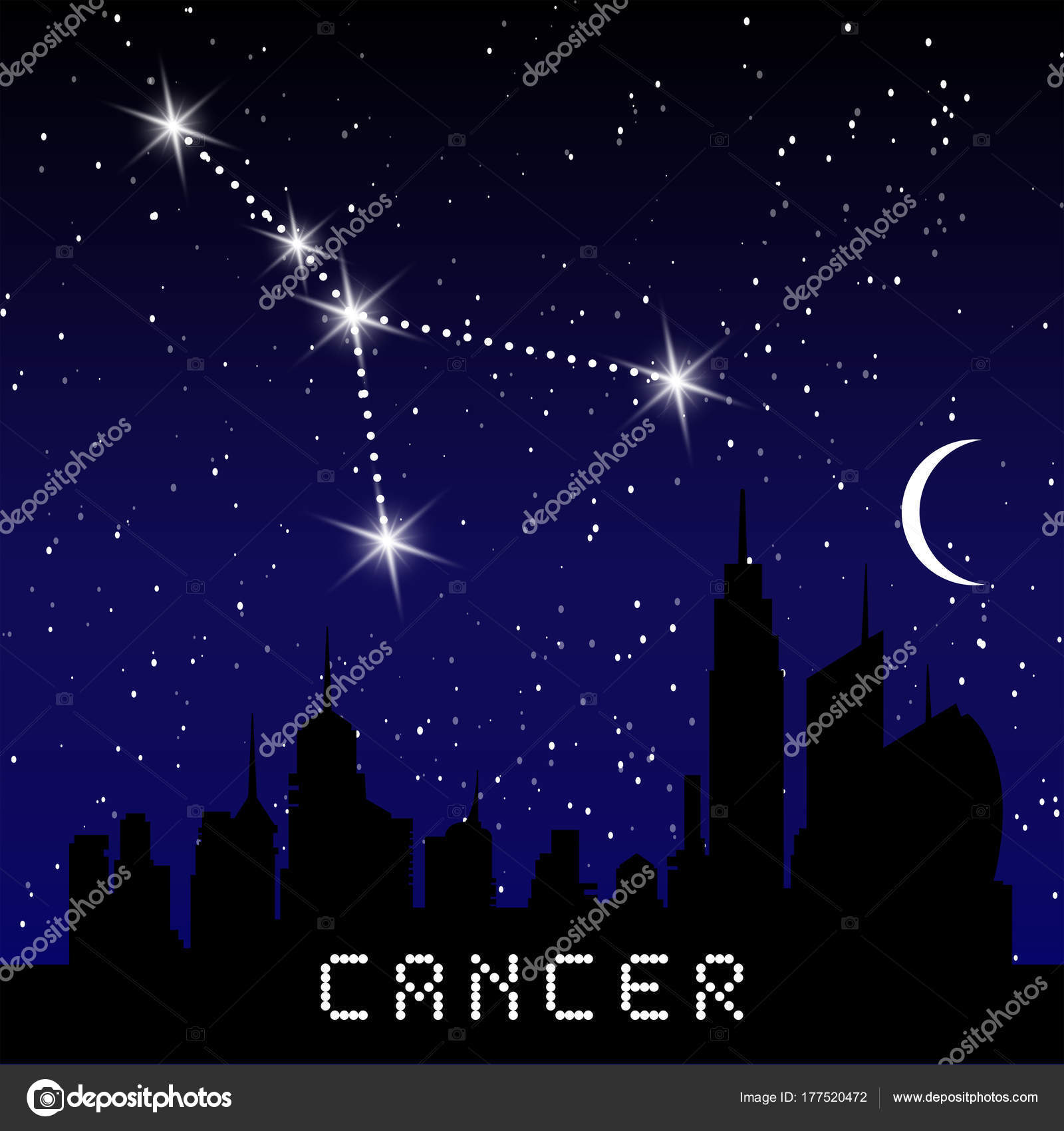 Cancer Zodiac Constellations Sign On Beautiful Starry Sky With Galaxy
