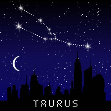 Toros zodiac takımyıldızları güzel yıldızlı gökyüzü galaxy ve arkasında boşluk üzerinde oturum açın. Toros burç sembolü takımyıldızı derin cosmos arka plan üzerinde. vektör