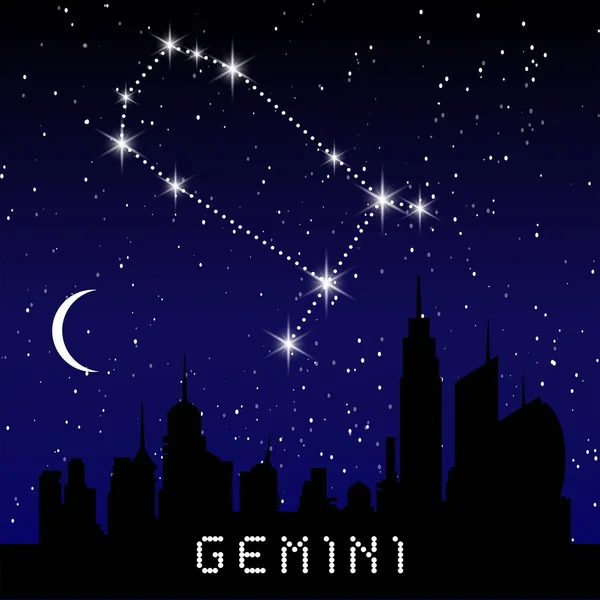Gemelli costellazioni zodiacali segno sul bel cielo stellato con la galassia e lo spazio dietro. Oroscopo Gemelli costellazione simbolo su sfondo cosmo profondo. vettore — Vettoriale Stock