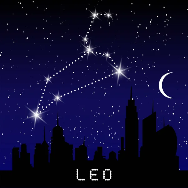 Leo costellazioni zodiacali segno sul bel cielo stellato con la galassia e lo spazio dietro. Oroscopo leone costellazione simbolo su sfondo cosmo profondo . — Vettoriale Stock