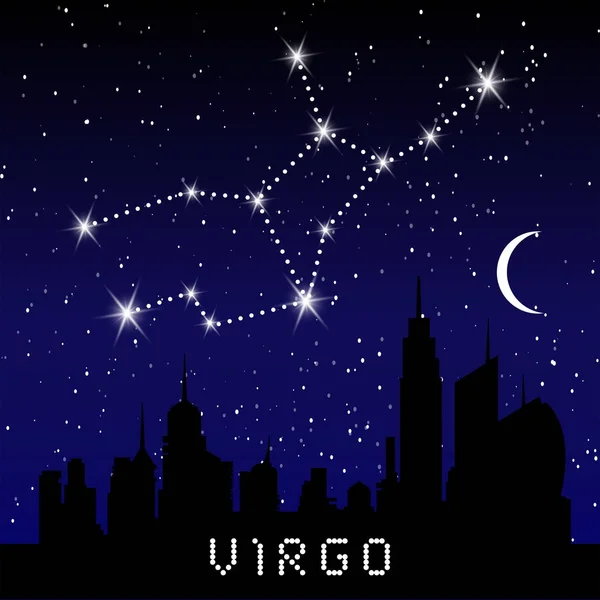 Das Sternbild Jungfrau zeichnet sich durch einen schönen Sternenhimmel mit Galaxie und Weltraum im Hintergrund aus. Jungfrau-Horoskop-Symbolkonstellation auf tiefem Kosmos-Hintergrund. — Stockvektor