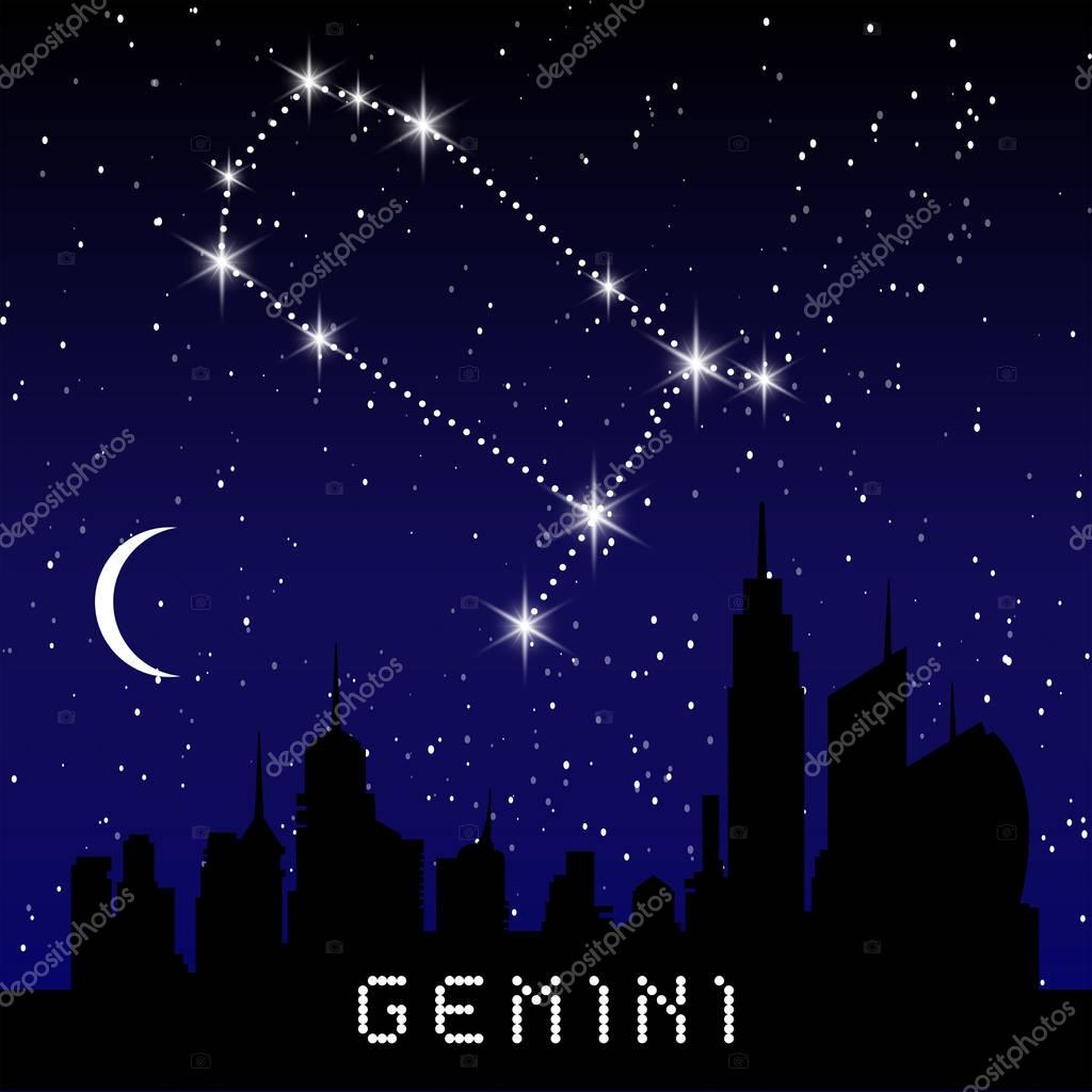 Gemini zodiac constellations sign on beautiful starry sky with galaxy