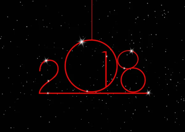 2018 Feliz Ano Novo com textura vermelha com bola e estrelas de Natal, vetor isolado ou preto espaço fundo, elementos para calendário e cartões de felicitações ou convites temáticos de Natal — Vetor de Stock