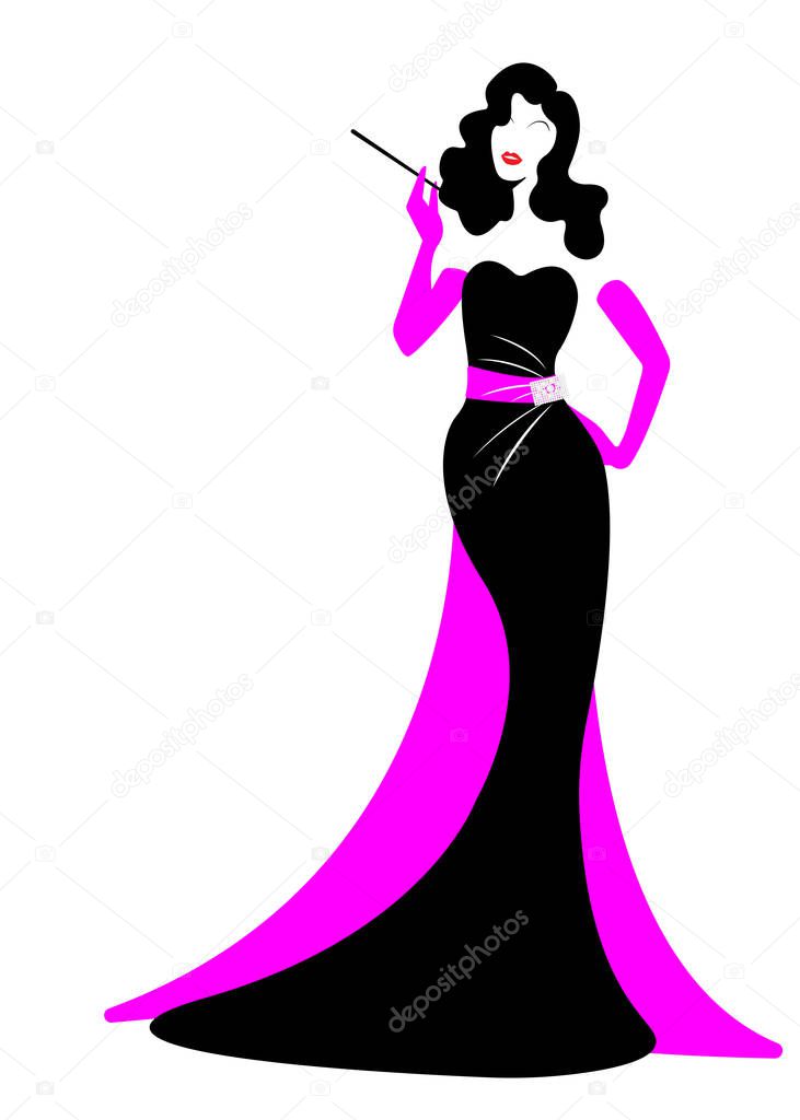 shop logo fashion  woman, white silhouette diva. Company logo design, Beautiful cover girl retro , vector isolated 