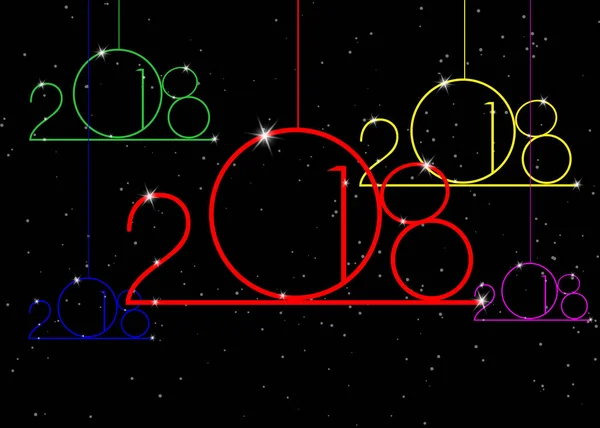 2018 Feliz Ano Novo com textura colorida com bola e estrelas de Natal, vetor isolado ou preto espaço fundo, elementos para calendário e cartões de felicitações ou convites temáticos de Natal — Vetor de Stock