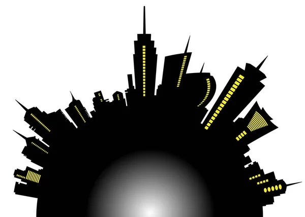 Wereldstad panorama ontwerp als stedelijke cirkel vorm, de skyline van de stedelijke metropool met wolkenkrabbers vector, vector illustratie geïsoleerd — Stockvector