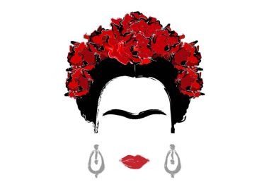 Frida Kahlo, vektör çizim portresi izole, çizim stili modern Meksika veya İspanyolca kadın portresi 