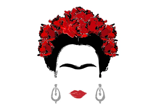 Retrato de Frida Kahlo, ilustración vectorial aislada, retrato de mujer mexicana o española moderna, estilo de dibujo — Vector de stock