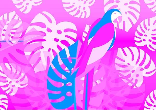 Růžová papouška, Tropický papoušek pták ikonu obrázek vektorové ilustrace design multi barevné, drobet květinové Letní vzorek pozadí — Stockový vektor