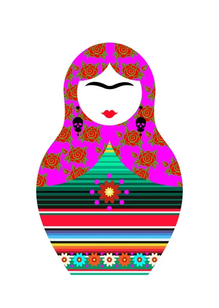 Frida Kahlo Matrioska stijl, vector geïsoleerd — Stockvector