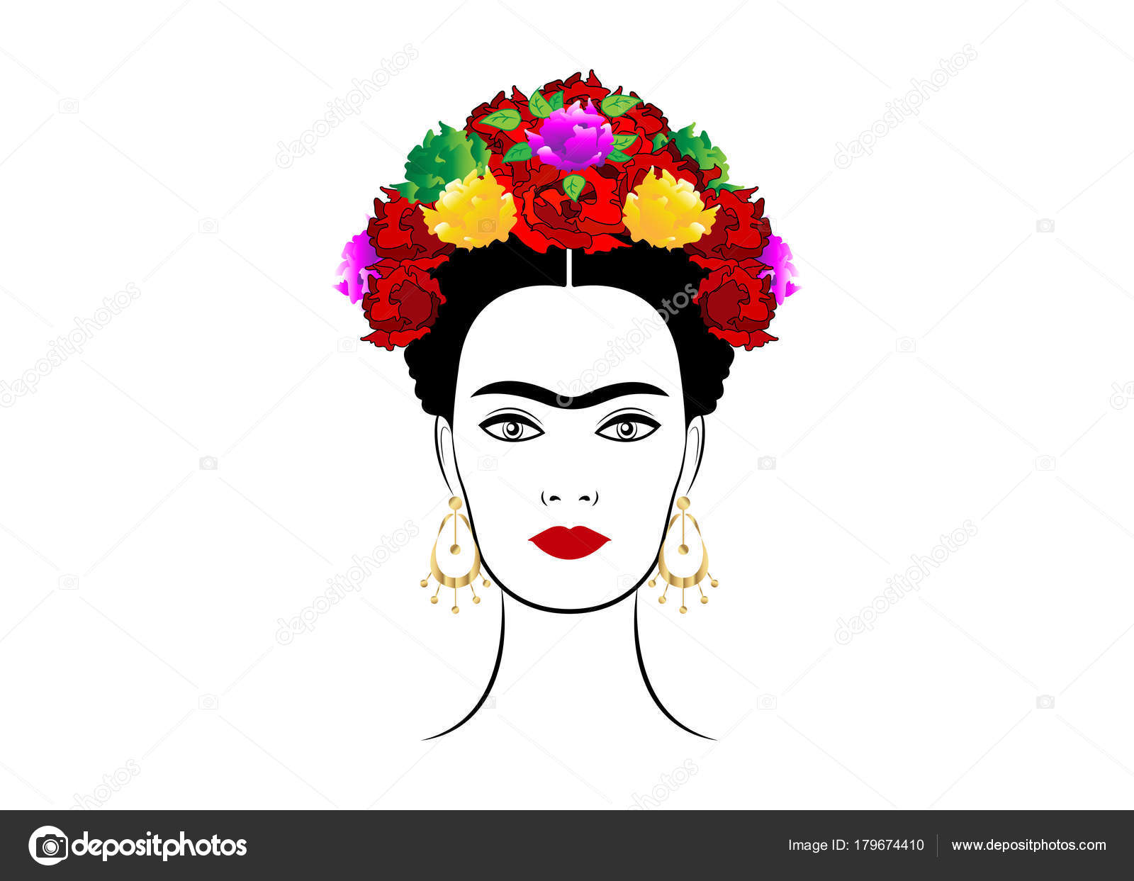 Frida Kahlo vector portrait , young beautiful mexican 