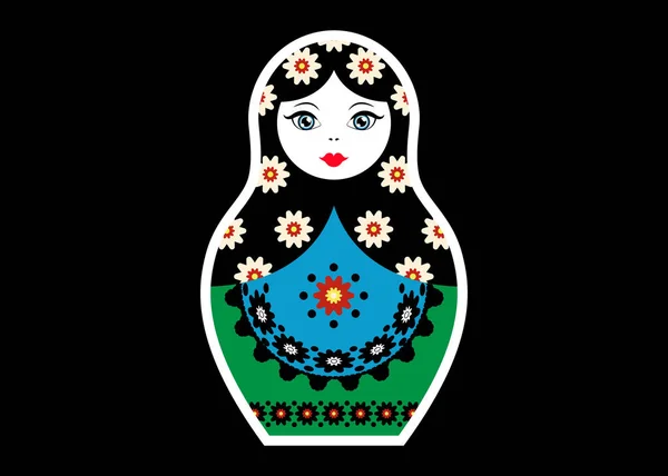 Ruské vnoření panenku matrioshka, nálepka ikonu symbolu Ruska, vektorové izolované nebo černém pozadí — Stockový vektor