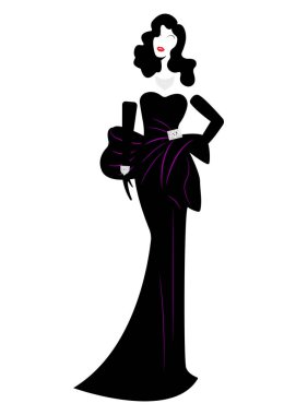 Dükkanı logo moda kadın, beyaz siluet diva. Şirket logo tasarım, güzel lüks kapak kızı retro, izole vektör