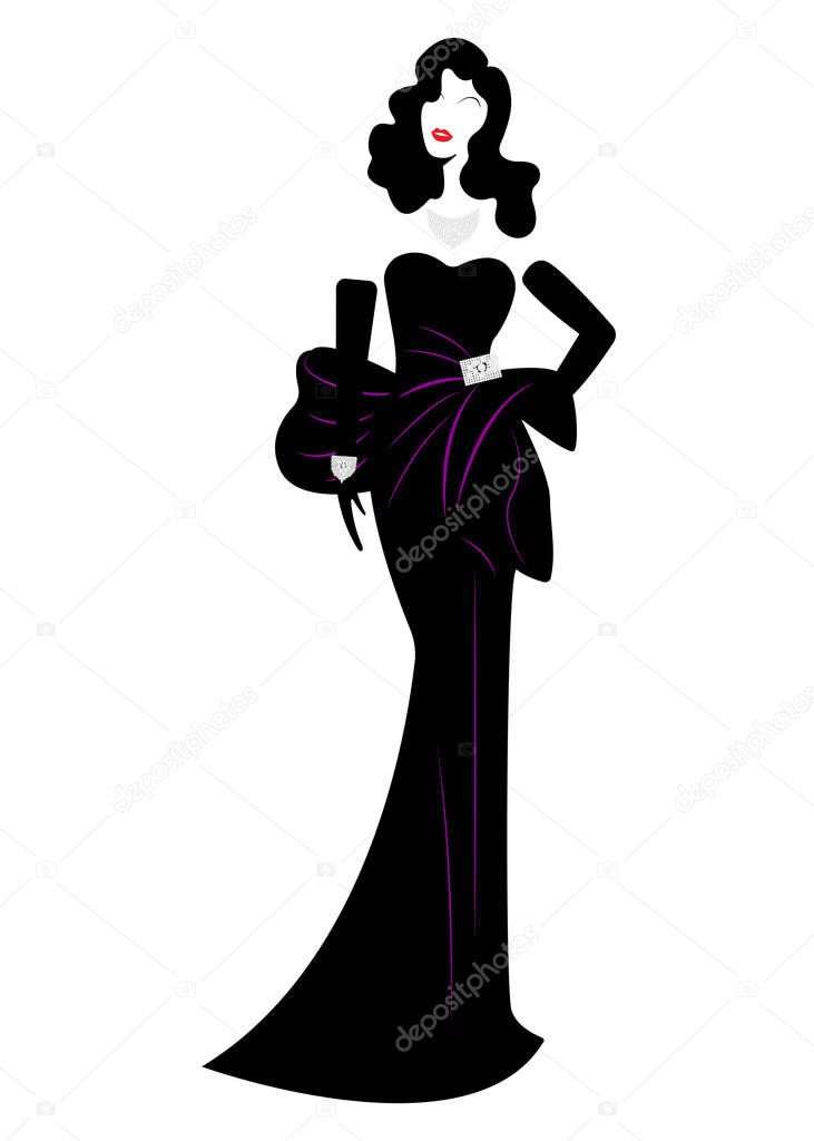 shop logo fashion woman, white silhouette diva. Company logo design, Beautiful luxury cover girl retro , vector isolated