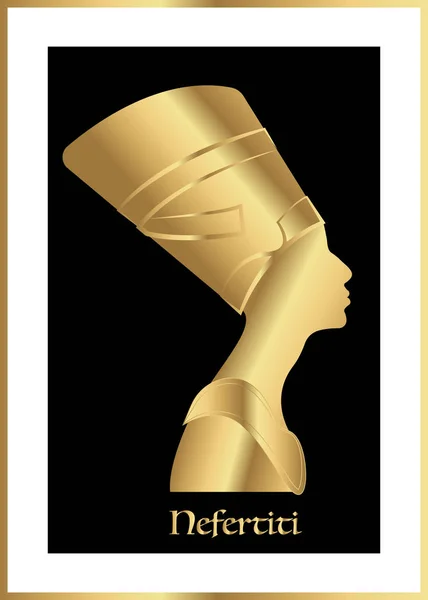 Egipski sylwetka złota ikona. Nefertiti został królowej Egiptu i Wielka małżonka Królewska. Złoty Faraon egipski, wektor portret profil na białym na czarnym tle. — Wektor stockowy