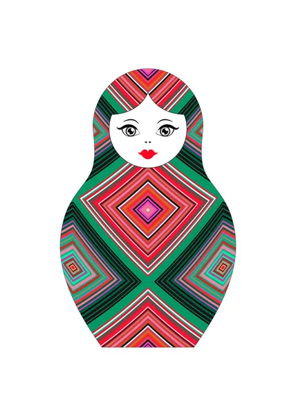 Matrjoška ikonu ruské panenky s geometrickými barevné mexické ornament, vektorové, samostatný — Stockový vektor