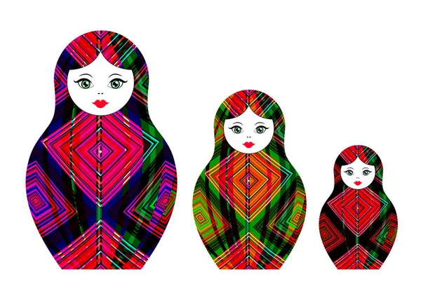 Nastavit Matryoshka ikonu ruské panenky s geometrickými barevné ornamenty, barevné s fixy, vektor, samostatný — Stockový vektor