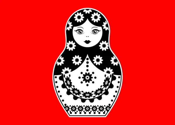 Russian nesting doll matrioshka, sticker icon symbol of Russia, vector isolated or red background — Stock Vector