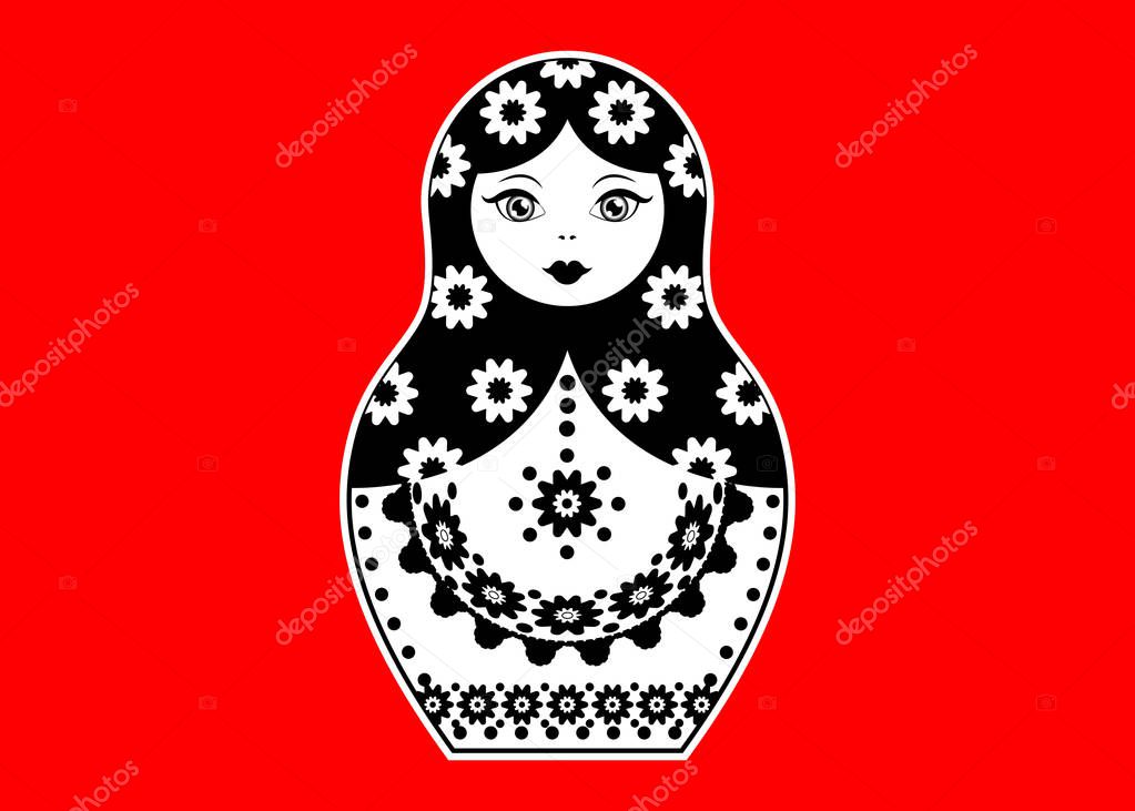 Russian nesting doll matrioshka, sticker icon symbol of Russia, vector isolated or red background