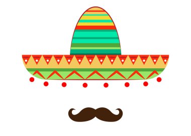 Fötr şapka ve bıyıklı simgesi şablon, izole vektör 