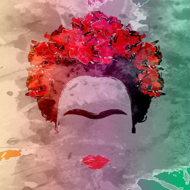 Frida Kahlo vektör portre, el duvarın üzerinde çizimi