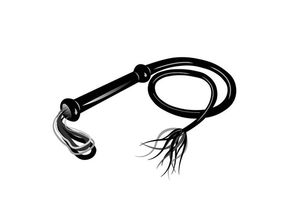 Black whip sex toy. Leather lash BDSM icon, vector isolated 