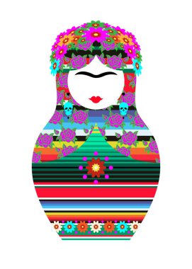Frida Kahlo Matrioska stil, izole vektör 