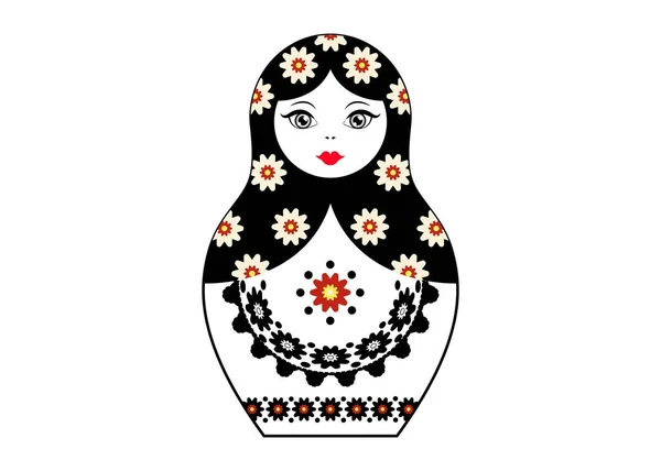 Russian nesting doll matrioshka, icon symbol of Russia with traditional ornament, vector isolated or white background — Stock Vector