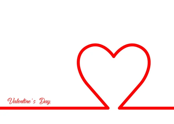 Valentine's Day with red heart, red line style , vector isolated or white background — Stock Vector