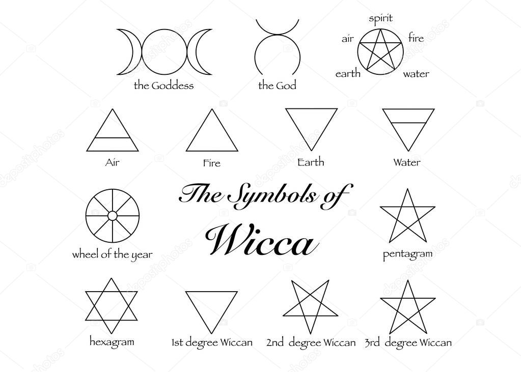 Set of Witches runes, wiccan divination symbols. Ancient occult symbols, isolated on white. Vector illustration.