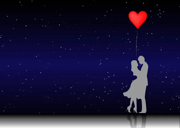 Silhouette romantique de couple aimant. Saint Valentin 14 Février. Happy Lovers. Illustration vectorielle fond d'univers isolé ou étoilé — Image vectorielle