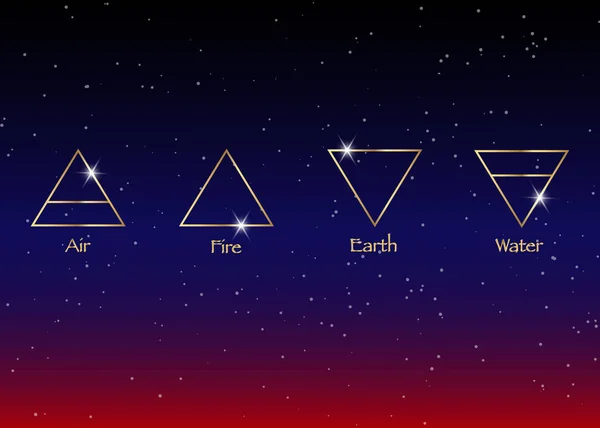 Symbolelemente: Luft, Erde, Feuer und Wasser. Zauberhafte Wahrsagungssymbole. alte okkulte Symbole, Vektorillustration — Stockvektor