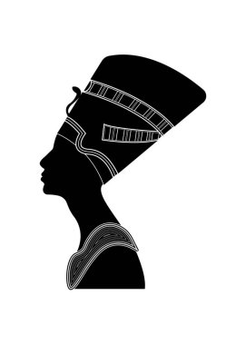 Mısır siluet simge. Kraliçe Nefertiti. Vektör portre profil beyaz arka plan üzerinde izole..