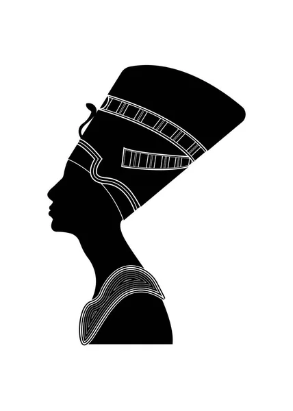 Egyptian silhouette icon. Queen Nefertiti. Vector portrait Profile isolated on white background. — Stock Vector