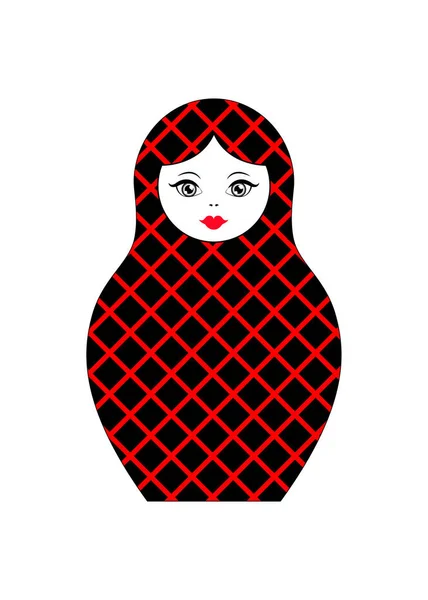 Matryoshka icon Russian nesting doll with red geometry ornament  , vector isolated — Stock Vector