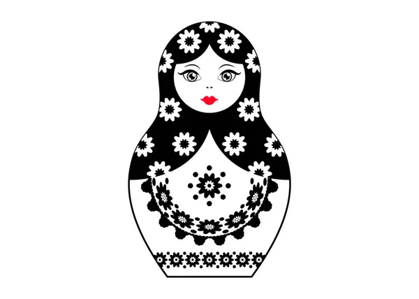 Boneca de nidificação russa matrioshka, ícone símbolo da Rússia com ornamento tradicional, vetor isolado ou fundo branco — Vetor de Stock