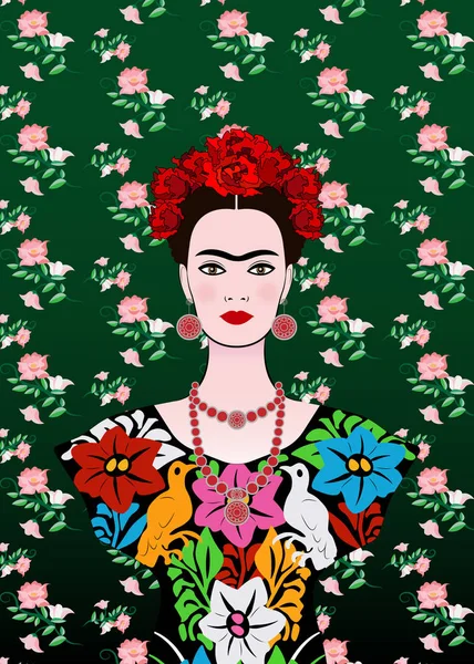 Retrato vetorial Frida Kahlo — Vetor de Stock