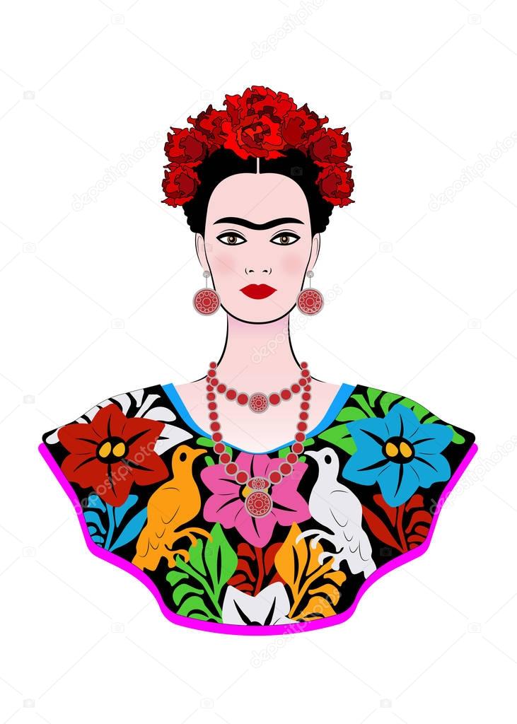 Frida Kahlo vector portrait , young beautiful mexican woman with a ...