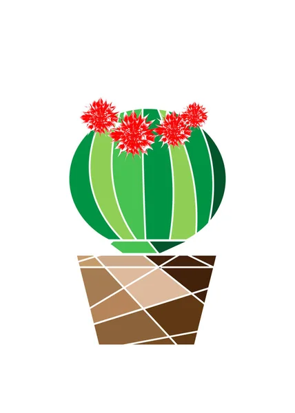 Проста піктограма плоского кактуса. Зелений квітучий кактус з піктограмою червоних квітів ізольовано на білому тлі — стоковий вектор