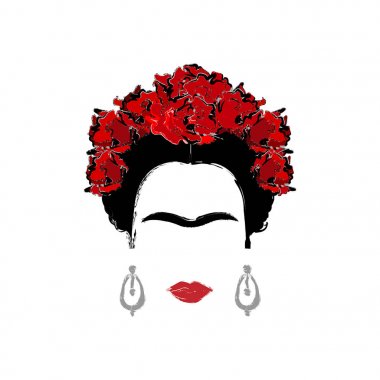 Frida Kahlo, izole, vektör portre çizim stili 
