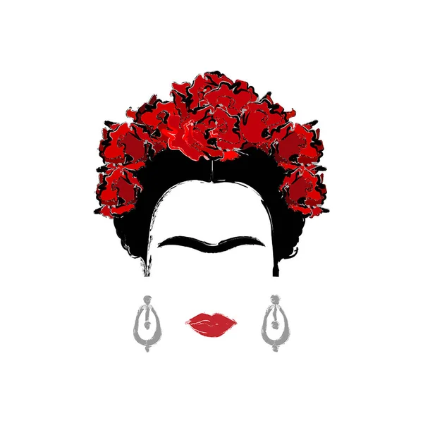 Frida Kahlo, vector portrait isolated, drawing style — Stock Vector