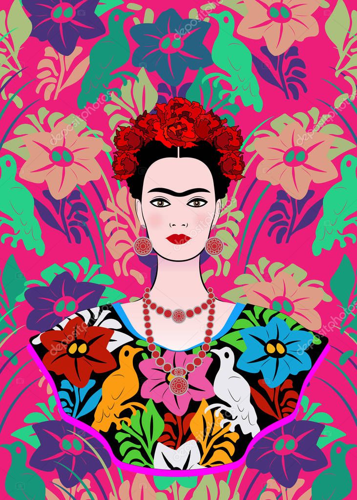 Imágenes: frida kahlo | Retrato de Frida Kahlo vector, joven mujer
