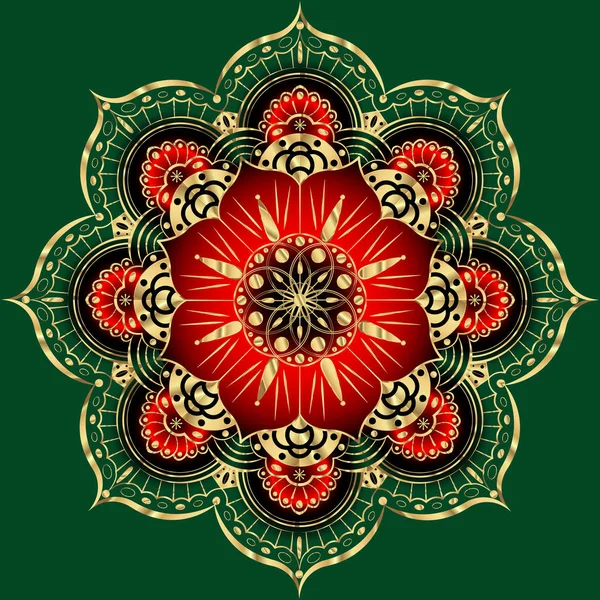 Golden Flower Mandala. Vintage decoratieve elementen. Oosterse patroon, vectorillustratie. Islam, Arabic, Indian, Marokkaanse, Spanje, Turks, pakistan, Chinees, mystic, Ottomaanse motieven. Gouden luxe decor — Stockvector