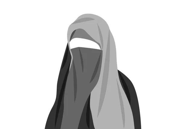 Hermoso retrato de árabe musulmana mujer cerrada velo de la cara, vector ilustración aislado . — Vector de stock