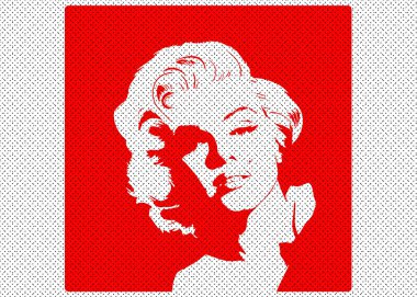 Marilyn Monroe vektör grafik portre, diva simge kırmızı arka plan 