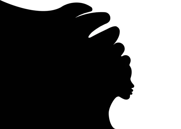 Účes koncept s krásnými dlouhými vlasy girl, černé ženy vektorové siluetu. Koncepce designu pro salony krásy, wellness, kosmetiky, módy a krásy průmysl. — Stockový vektor