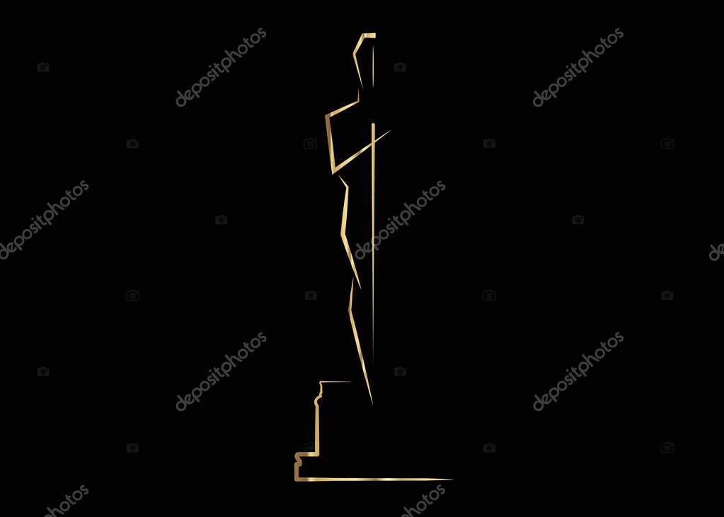 Vector illustration abstract golden statuette logo icon. Academy award icon in flat style isolated or black background, gold Silhouette statue icon. Films and cinema symbol stock