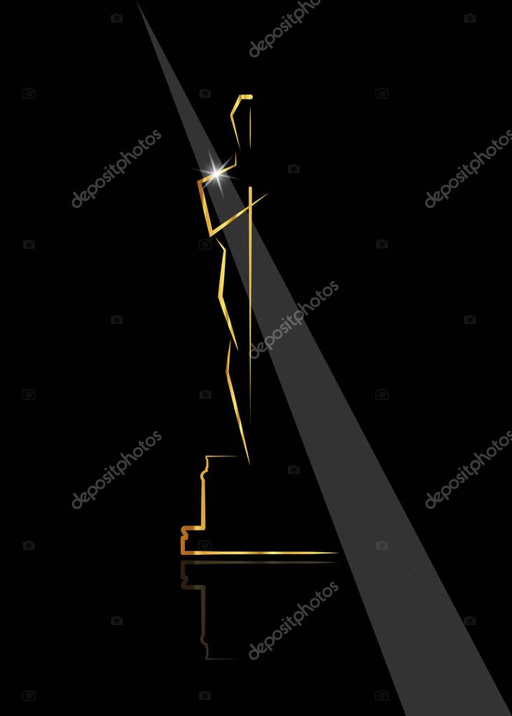 Vector illustration abstract golden people logo icon, black background. Academy award icon in flat style isolated. Gold Silhouette statue icon. Films and cinema symbol stock vector illustration.