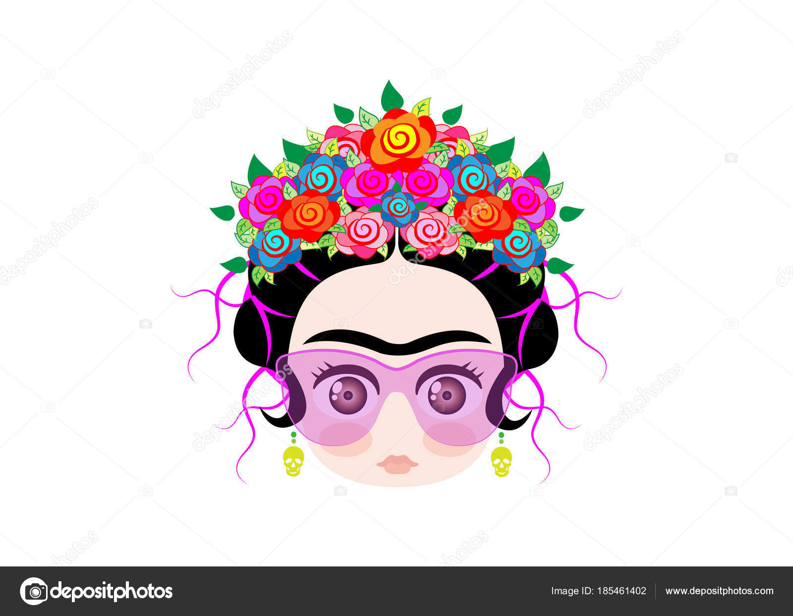 Download Emoji baby frida kahlo met kroon van kleurrijke bloemen en ...